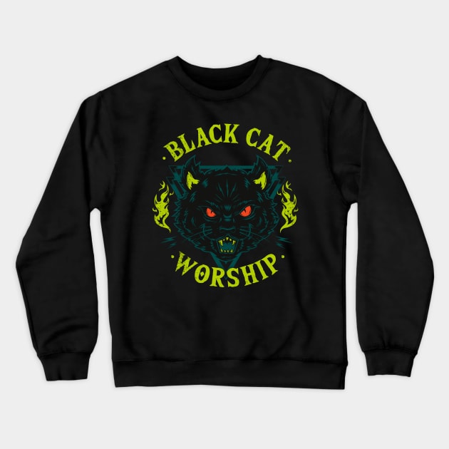 Black Cat Worship Crewneck Sweatshirt by Galleta gráfico